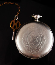 Antique silver Pocketwatch - original key - Monogrammed letter A - 4  rubies poc - £176.20 GBP