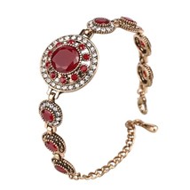Hot Bohemian Bracelets For Women Tibetan Alloy Red Resin Gold Color Bangle Retro - £6.95 GBP