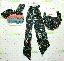 Scunci Scrunchie Set Black Floral Scrunchie Scarf Scrunchies &amp; The Big One New - £13.30 GBP