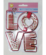 Wilton Cookie Cutter Cutters Red Metal 4 piece LOVE letters with Recipe - £14.04 GBP