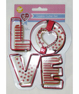 Wilton Cookie Cutter Cutters Red Metal 4 piece LOVE letters with Recipe - $21.58