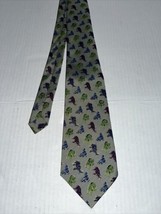 Thai Silk Men&#39;s Tie Sage Green w/ Mult. Color Elephants - £11.39 GBP