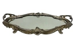 Vintage Ornate Silver Tone Vanity Mirror Tray Frame – Cracked Glass – AS IS image 9