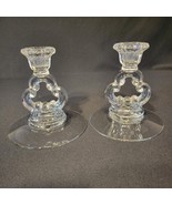 Pair (2) Cambridge Clear No Etch 5 1/4&quot; KEYHOLE Glass Candlesticks 3400/... - £19.46 GBP