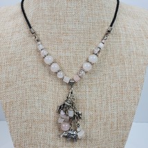 Vintage Estate Safari Charms Pink Beads On Black Rope Necklace 19 Inch - £9.08 GBP