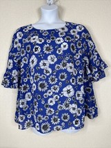 Sami &amp; Jo Womens Plus Size 3X Blue Floral Top Short Ruffle Sleeve - £10.65 GBP