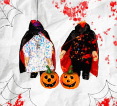 Headless Pumpkin Dolls Ghost Figurines Sequins Pumpkins Dracula Capes Ha... - $19.75