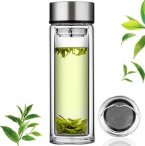 Glass Cup 12oz/350ml, Double Walled Borosilicate Portable Travel Cup, Le... - $258.28 MXN