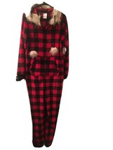 1 Pc Secret Treasures Women&#39;s Red Black Plaid Soft Fleece Pajama Jumpsui... - £29.45 GBP
