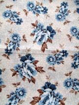 Fabric NEW Marcus Bros. 3-Tone Steel Blue Flowers on a Tan Background 2 ... - £1.56 GBP