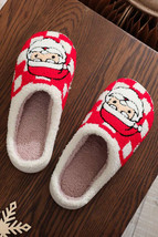 Fiery Red Checkered Santa Claus Graphic Plush Home Slippers - $172.84 MXN