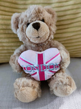 Brown Teddy Bear with Pink Heart London Union Jack 8&quot;  British Souvenir ... - £7.42 GBP