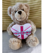 Brown Teddy Bear with Pink Heart London Union Jack 8&quot;  British Souvenir ... - £7.10 GBP