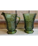 Vintage Set Anchor Hocking Grape Harvest Pitcher &amp; Vase Avocado Green Gl... - $69.99 CAD