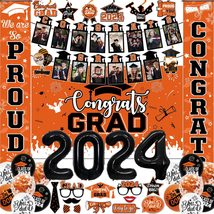 2024 Graduation Decorations, Orange and Black Graduation Decorations Congrats Gr - £33.06 GBP