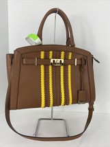 Michael Kors Bag Karson Satchel Purse Luggage Brown Leather Yellow  Woven  B2I - £94.73 GBP