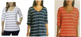 Nautica Ladies&#39; V-Neck Top with Roll Tab Tee - £9.56 GBP