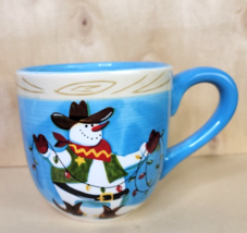 Vintage Cowboy Snowman  Mug   4.25 Inches Sky Blue inside - £11.73 GBP