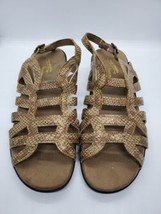 Easy Street Comfort Wave Brown Snake Leather Low Heel Strappy Sandal Size 8W - £11.94 GBP
