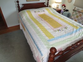 Machine Quilted SATINY PASTEL QUILT Bed Cover  BEDSPREAD  - 74&quot; x 86&quot; - £23.12 GBP