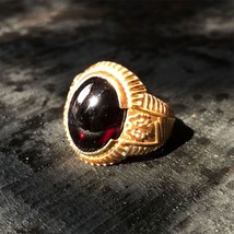 AAA Juicy Red Garnet Gold Ring 925 Silver Handmade Jewelry Birthday Gift for Him - £73.71 GBP