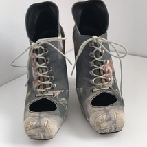 Rodarte Open Ceremony 8 Shoes Gray Floral Bootie Heel 5” Peep Square Toe... - £146.46 GBP