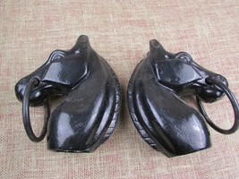 Set Of 2 Cast Iron Horse Heads w/Ring Vintage Hitching Post Fence Topper... - £94.51 GBP