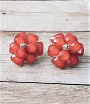 Vintage Clip On Earrings Large 3D Orangey Red Flower - £8.60 GBP