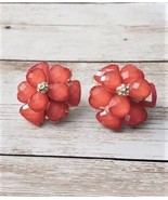 Vintage Clip On Earrings Large 3D Orangey Red Flower - $10.99