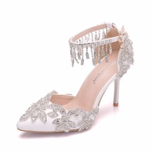 Women White Tassel Wristband Wedding Shoes Bride High Heels Sandals Female Dress - £86.90 GBP