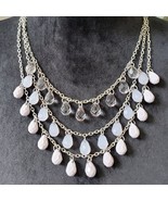Women Silver Tone 3 Strand Crystal &amp; White Opales Tear Drops Necklace w/... - $527.77 MXN