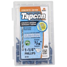 Tapcon 3110 3/16 X 1-1/4-In Flat Head Concrete Screw Anchor W/ Drill Bit 100-Pcs - £26.73 GBP