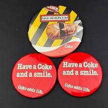 Coca Cola 1984 Vintage Max Headroom 3&quot; Pinback Button, Plus 2 - 2&quot; Coke ... - $372.07 MXN