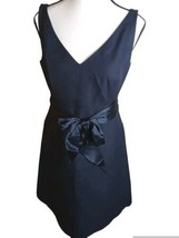 J. Crew Petite 6 Navy Blue Dress Silk Like Tie Back Zipper Lined 100% Cotton - £19.77 GBP