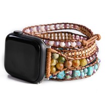 Man Women Multi Stone Apple Watch Band Beads 5X Wrap Vegan Wax Rope Watch Strap  - £25.36 GBP