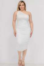 Plus Size Sexy Solid Color Ruched One Shoulder Midi Bodycon Dress - $18.50