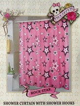 PINK COOKIE ROCK STARS SHOWER CURTAIN AND HOOKS BATH ROOM SET NEW - £26.60 GBP