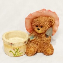 Teddy Bear Flower Pot Tea Light Candle Holder 4&quot; Resin Butterfly Gardening - £12.73 GBP