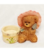 Teddy Bear Flower Pot Tea Light Candle Holder 4&quot; Resin Butterfly Gardening - £12.45 GBP