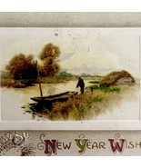 New Year Wishes Victorian Greeting Card 1900s Postcard Embossed Germany ... - $27.34 CAD