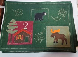 Rustic Christmas Placemats Moose Bear Log Cabin Forest Green Set of 6 New - £19.95 GBP