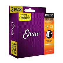 Elixir Strings 16545 Acoustic Phosphor Bronze Guitar Strings with NANOWE... - $68.99