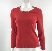 LL Bean Top Size XS Red Plaid Neckline Cotton Long Sleeve Shirt Womens - £12.42 GBP