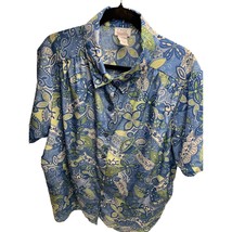 Only Necessities Womens Size 1X Blue Green Floral Leaves Print Short Sleeve Butt - £11.08 GBP