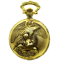 Pocket Watch Gold Color Big Size 47 MM for Men EAGLE design with Fob Chain P162B - £16.31 GBP