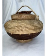 Indonesian Woven Basket Carved Wood LIZARD on Lid Handmade 9” Tall Large - $107.88 CAD