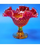 Vintage Fenton Hobnail Orange Amberina Glass Ruffled Edge Compote Candy ... - $28.78