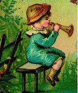 1880&#39;s Emil Seelig&#39;s Kaffee Victorian Trade Card - Boy in Blue With Bugl... - $21.73