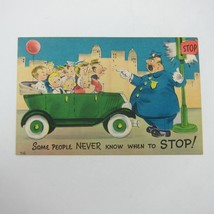 Linen Postcard Comic Police Officer Stop Automobile Family In Car Humor Vintage - £4.50 GBP