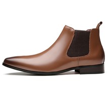 Business Office Men Leather Boots Chelsea  Square Long Toe Boot High Quality 39  - £78.27 GBP